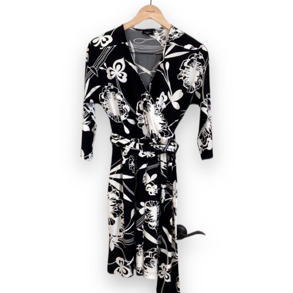Talbots Black and White Floral Long Sleeve Dress